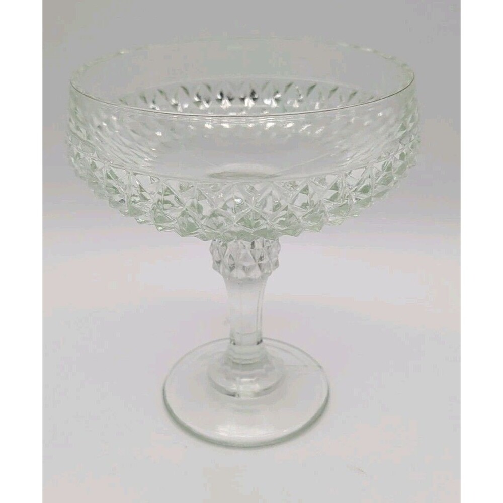 Vintage Indiana Glass 1940's American Diamond Cut Glass Pedestal Candy Dish
